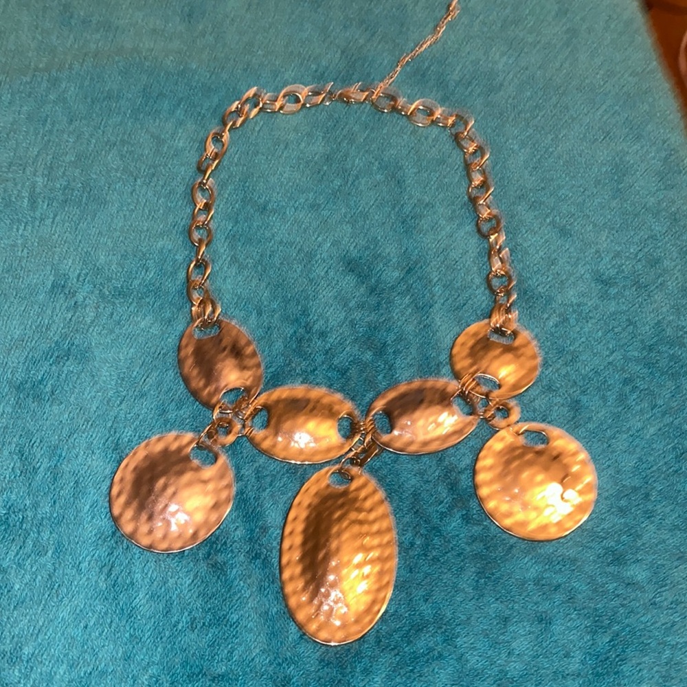 Great Used Costume large like metal hammered and chain necklace
